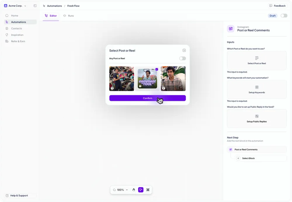 Select Posts or Reels